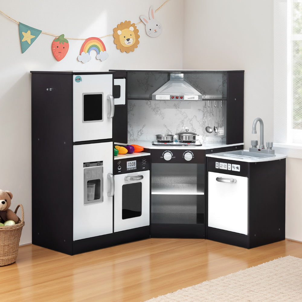 Pretend Play: Keezi Kids Kitchen Play Set Wooden Pretend Cooking Playset w/Sounds Lights Black
