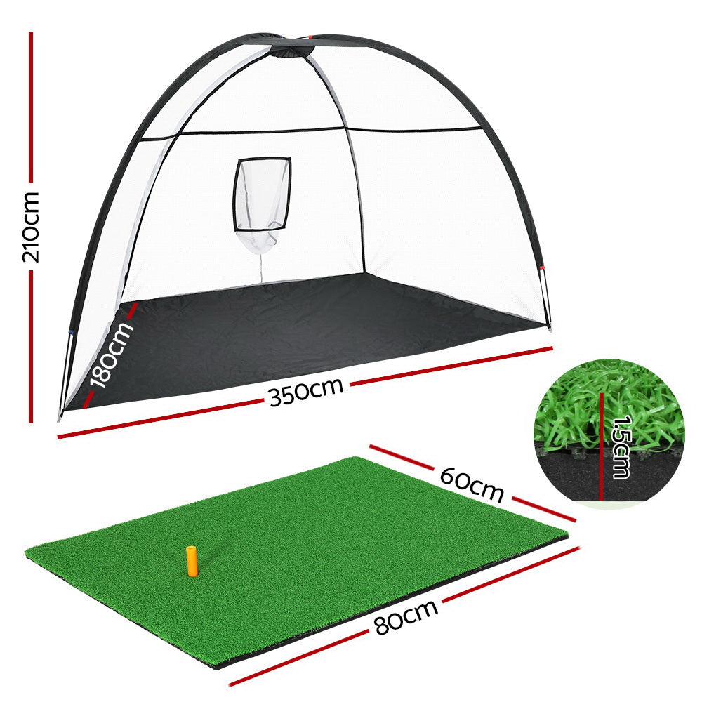 Golf Training Aids: Everfit 3.5m Golf Practice Net with Driving Mat Training Aid Target Hitting