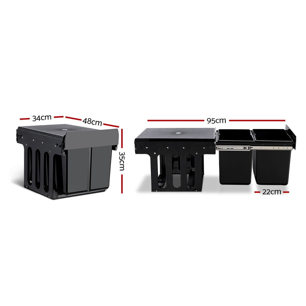 Pull Out Bins: Cefito Pull Out Bin Kitchen Double Basket 2X15L Black