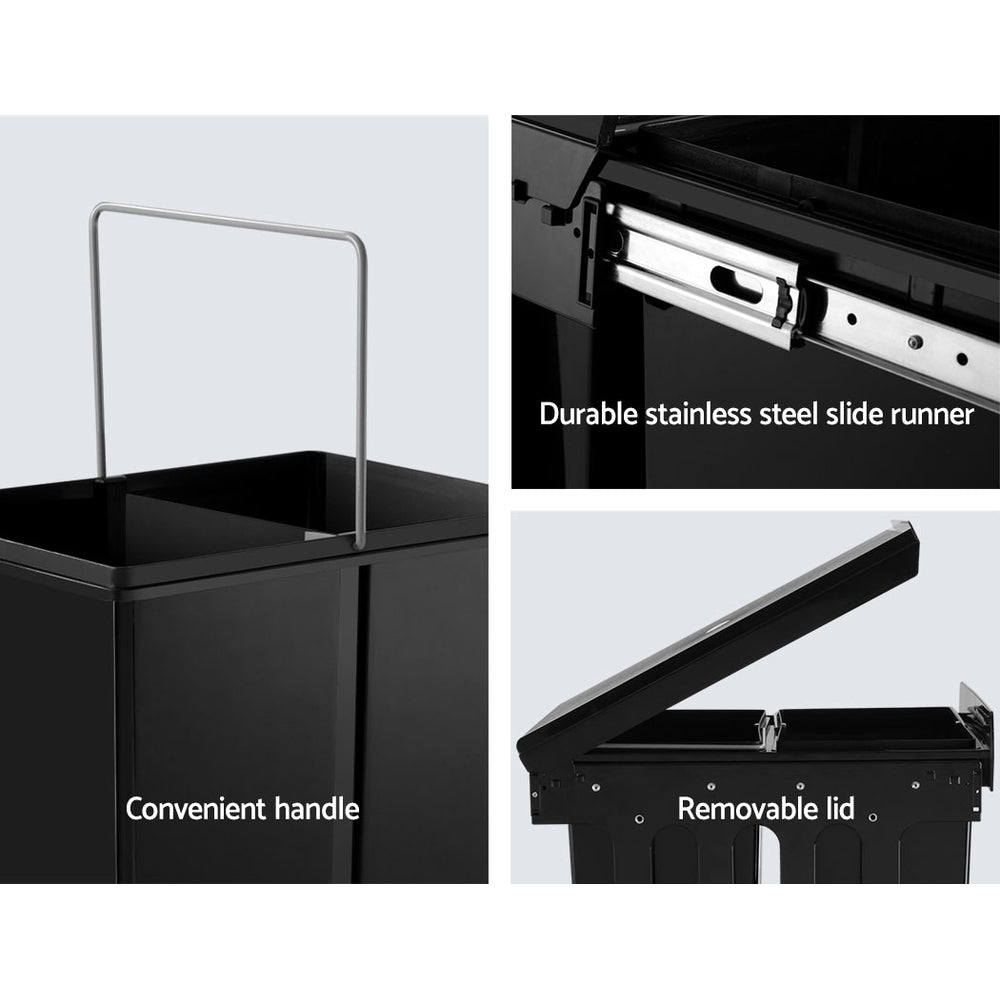 Pull Out Bins: Cefito Pull Out Bin Kitchen Double Basket 2X15L Black
