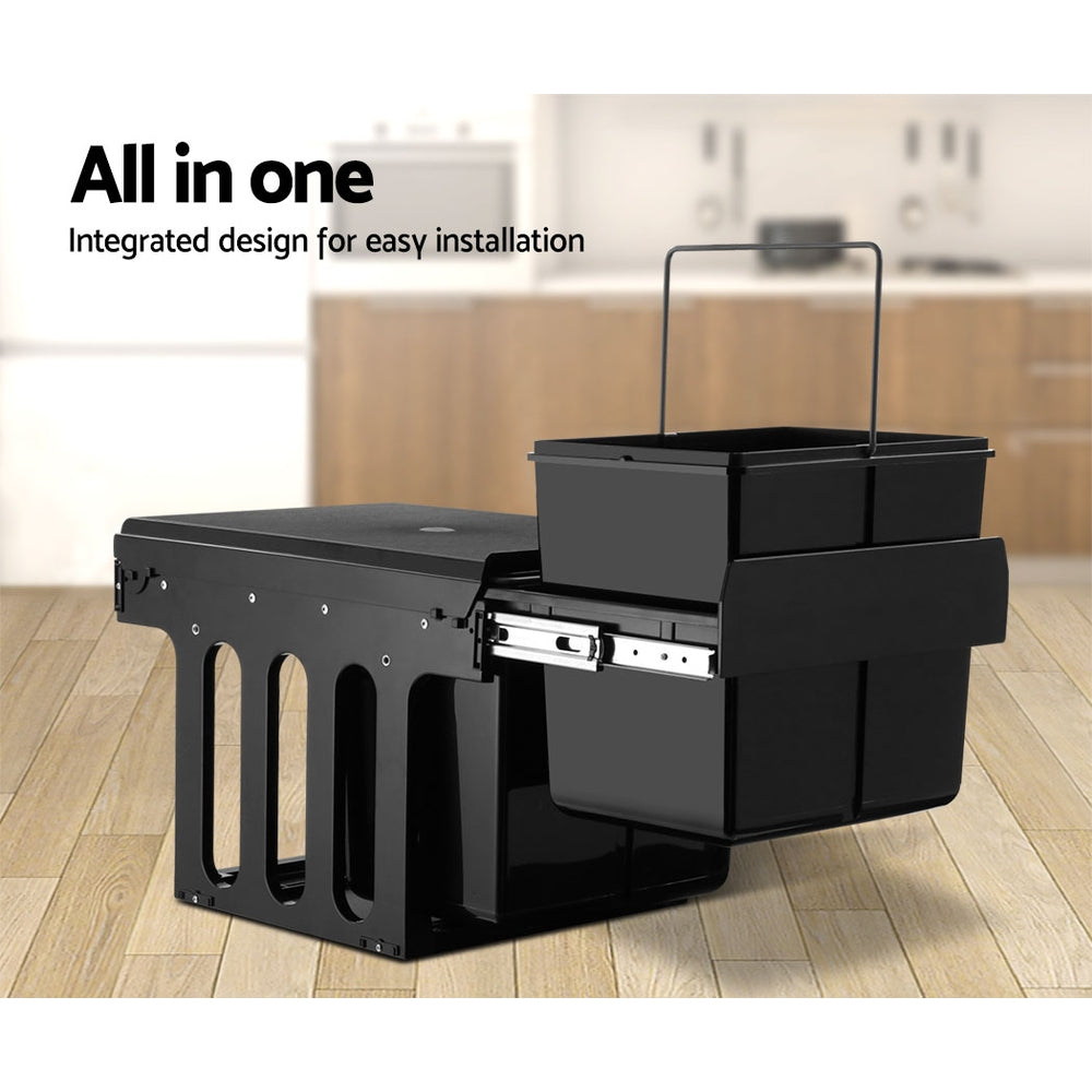 Pull Out Bins: Cefito Pull Out Bin Kitchen Double Basket 2X15L Black