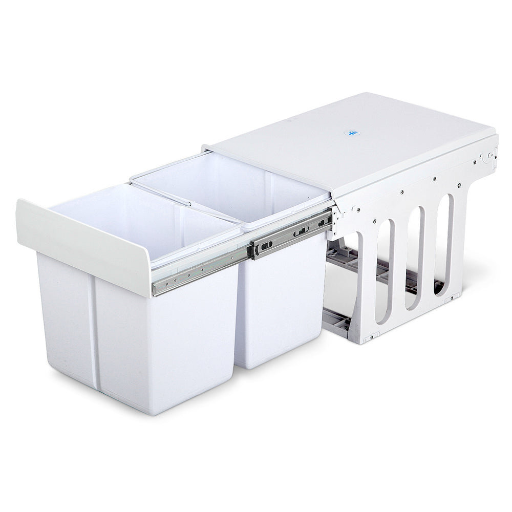 Pull Out Bins: Cefito Pull Out Bin Kitchen Double Basket 2X15L White