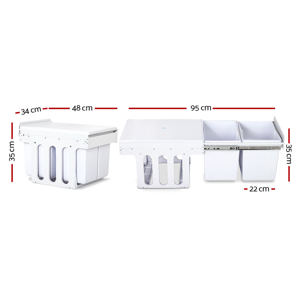 Pull Out Bins: Cefito Pull Out Bin Kitchen Double Basket 2X15L White