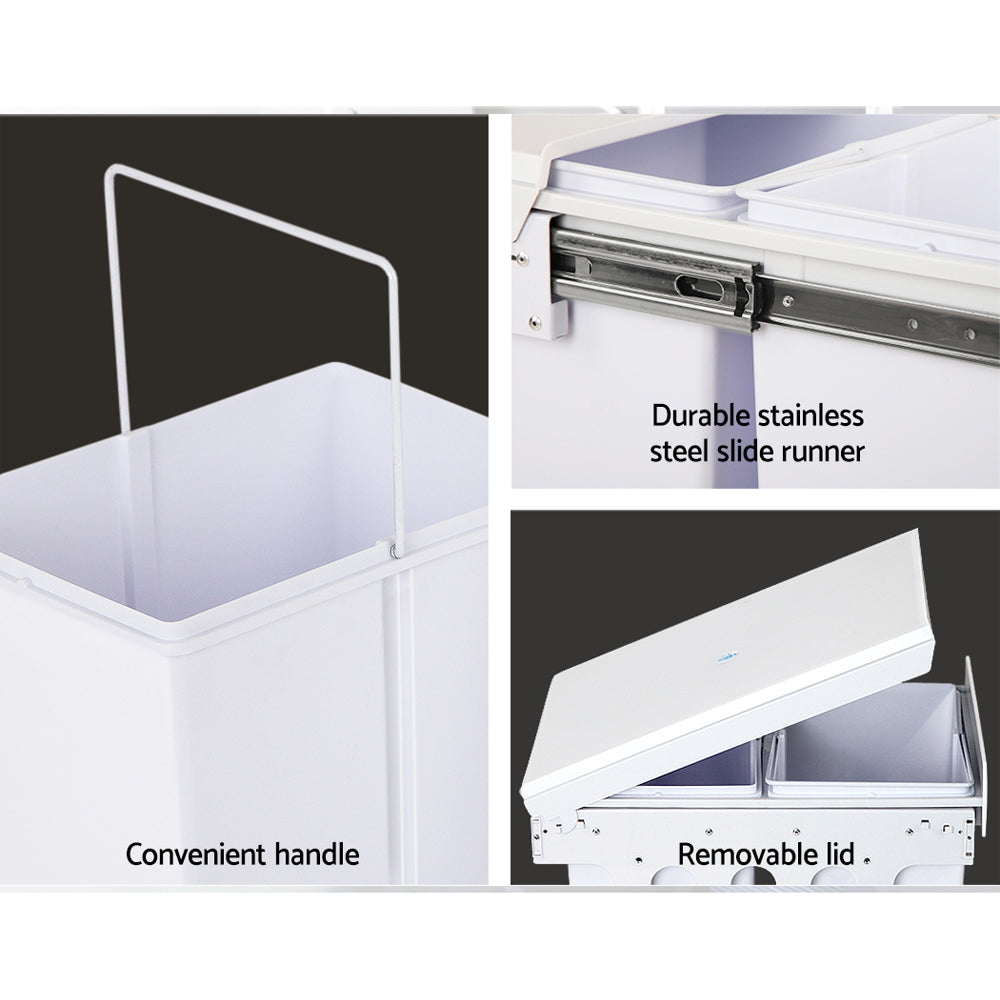 Pull Out Bins: Cefito Pull Out Bin Kitchen Double Basket 2X15L White