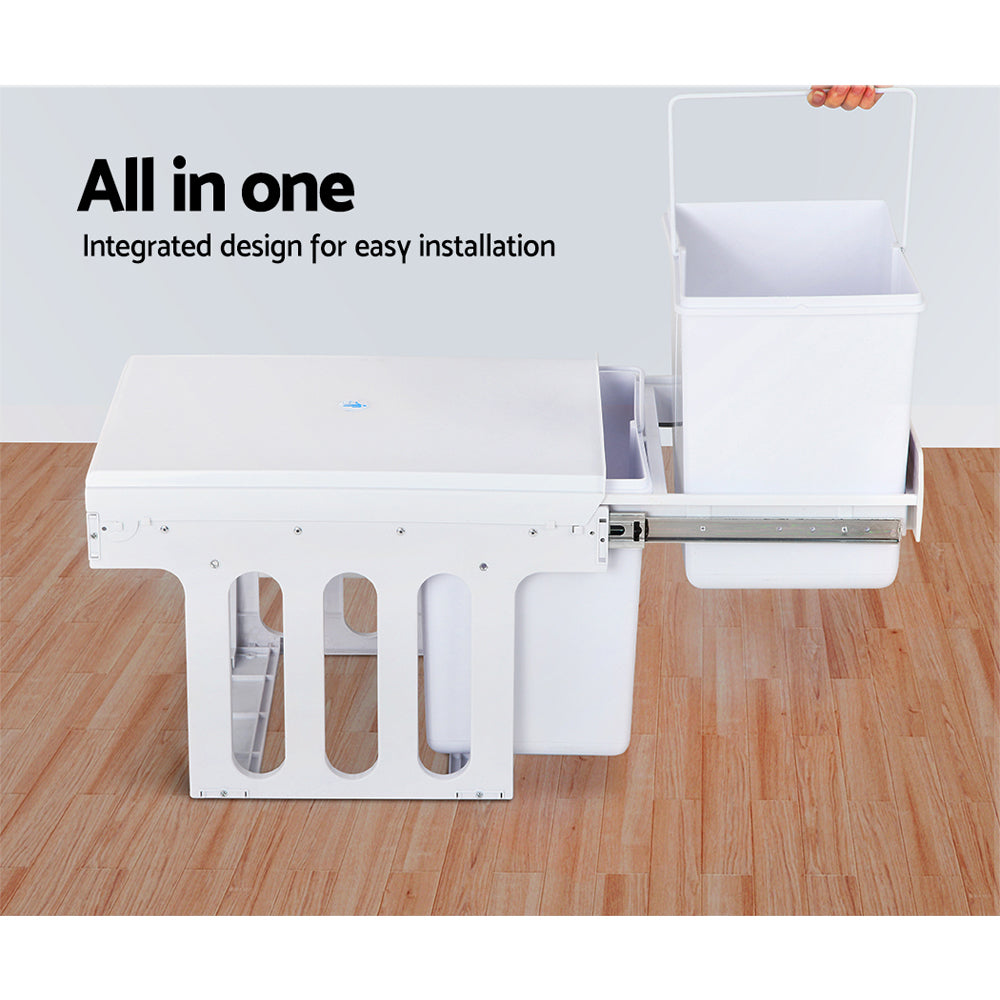 Pull Out Bins: Cefito Pull Out Bin Kitchen Double Basket 2X15L White