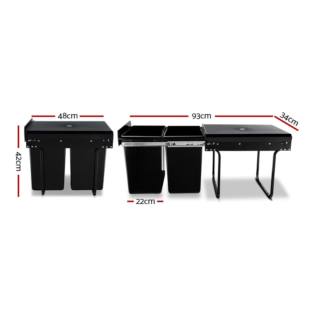 Pull Out Bins: Cefito Pull Out Bin Kitchen Double Basket 2X20L Black