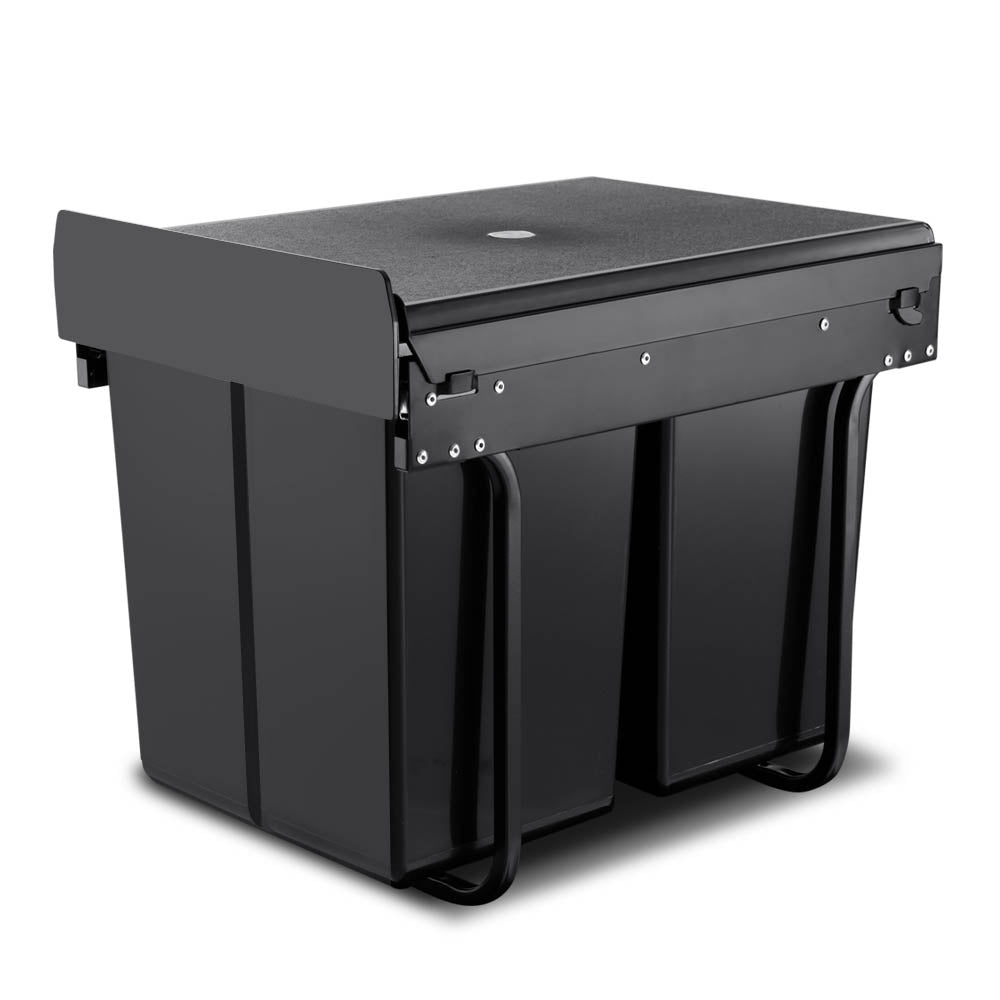 Pull Out Bins: Cefito Pull Out Bin Kitchen Double Basket 2X20L Black