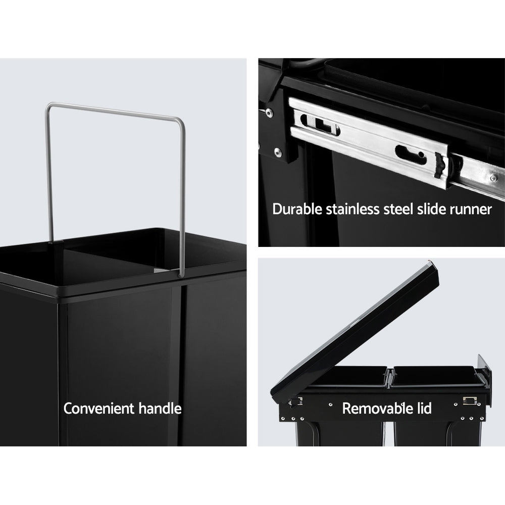 Pull Out Bins: Cefito Pull Out Bin Kitchen Double Basket 2X20L Black