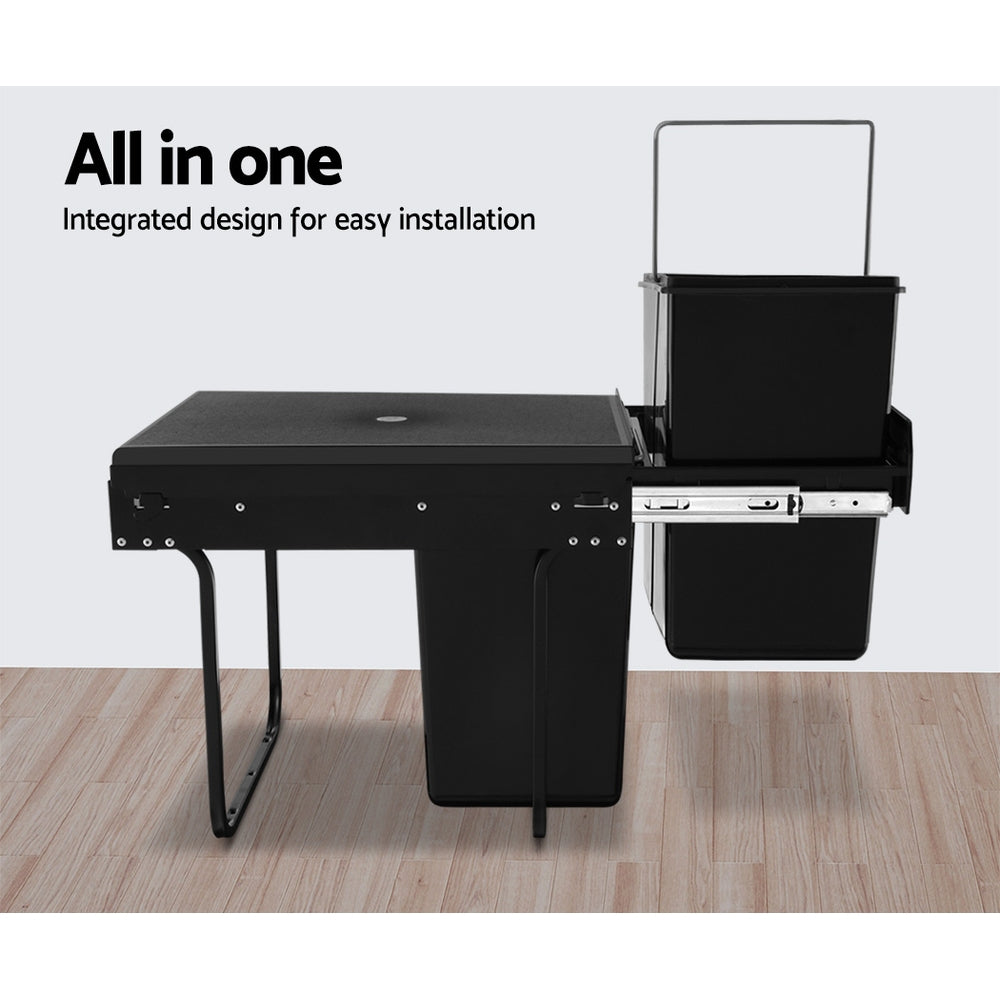 Pull Out Bins: Cefito Pull Out Bin Kitchen Double Basket 2X20L Black