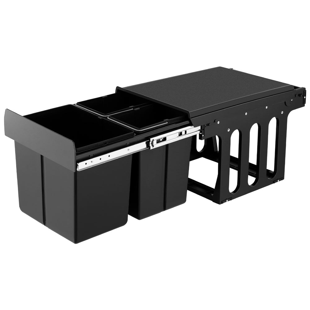Pull Out Bins: Cefito Pull Out Bin Kitchen Triple Slide Garbage Rubbish Bins Basket Blcak 31L