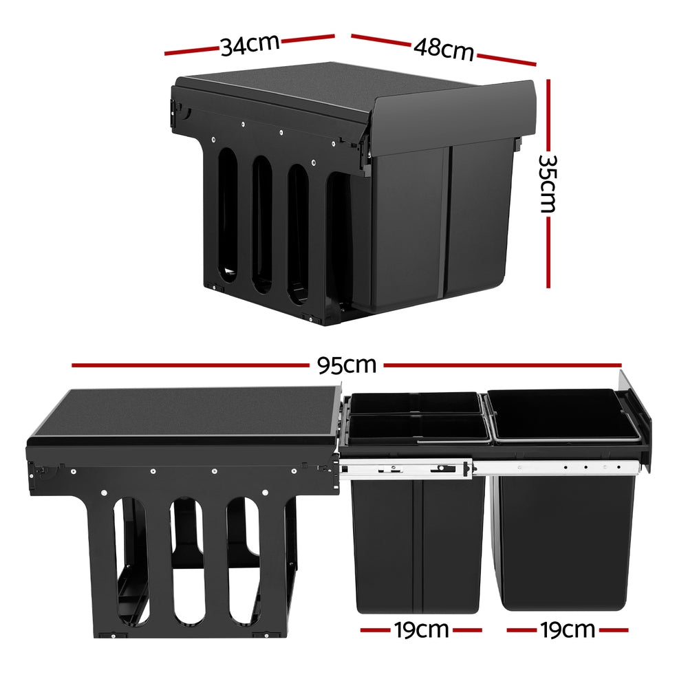 Pull Out Bins: Cefito Pull Out Bin Kitchen Triple Slide Garbage Rubbish Bins Basket Blcak 31L
