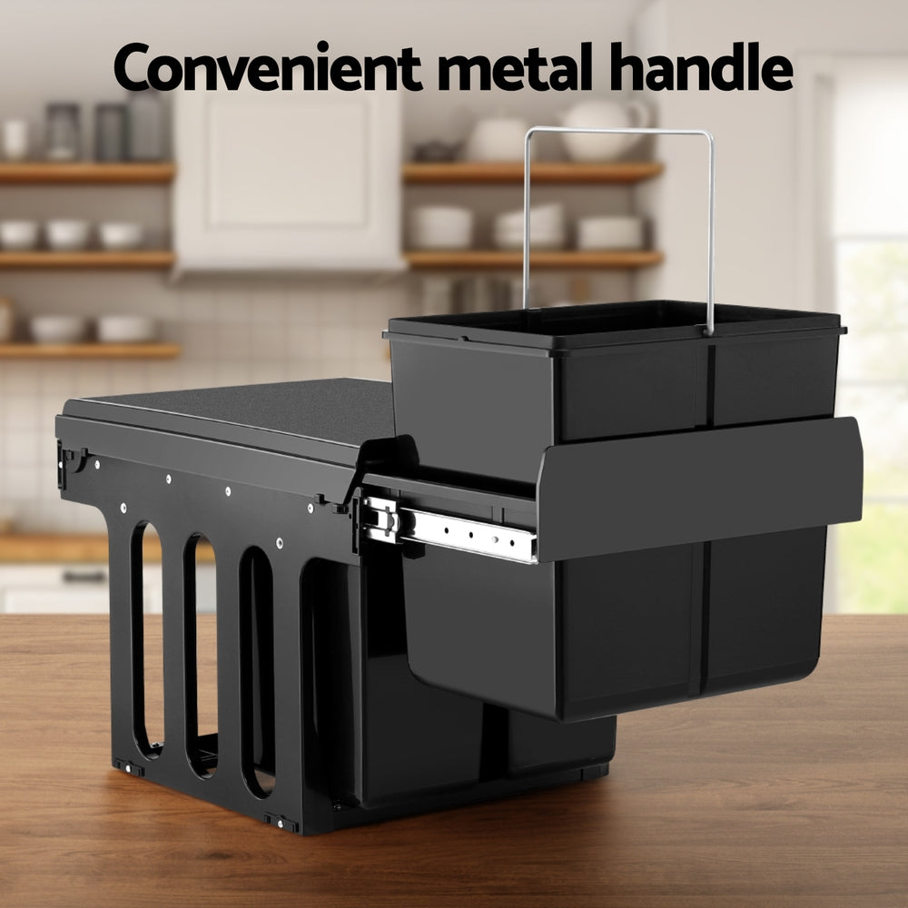 Pull Out Bins: Cefito Pull Out Bin Kitchen Triple Slide Garbage Rubbish Bins Basket Blcak 31L