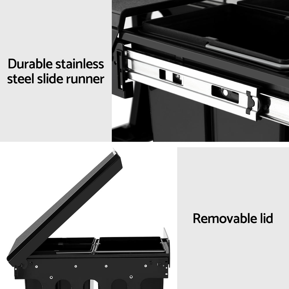 Pull Out Bins: Cefito Pull Out Bin Kitchen Triple Slide Garbage Rubbish Bins Basket Blcak 31L