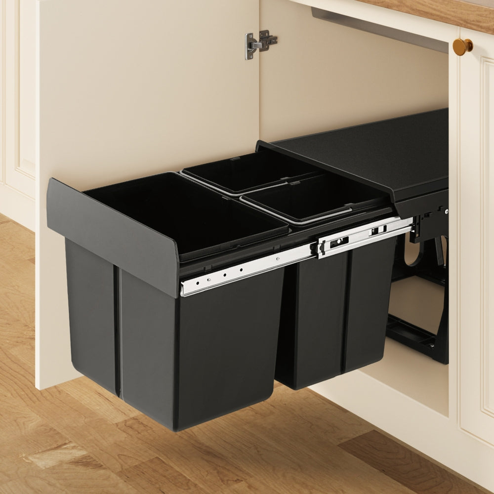Pull Out Bins: Cefito Pull Out Bin Kitchen Triple Slide Garbage Rubbish Bins Basket Blcak 31L