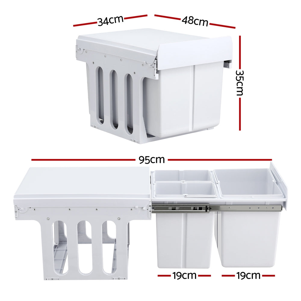 Pull Out Bins: Cefito Pull Out Bin Kitchen Triple Slide Garbage Rubbish Bins Basket White 31L