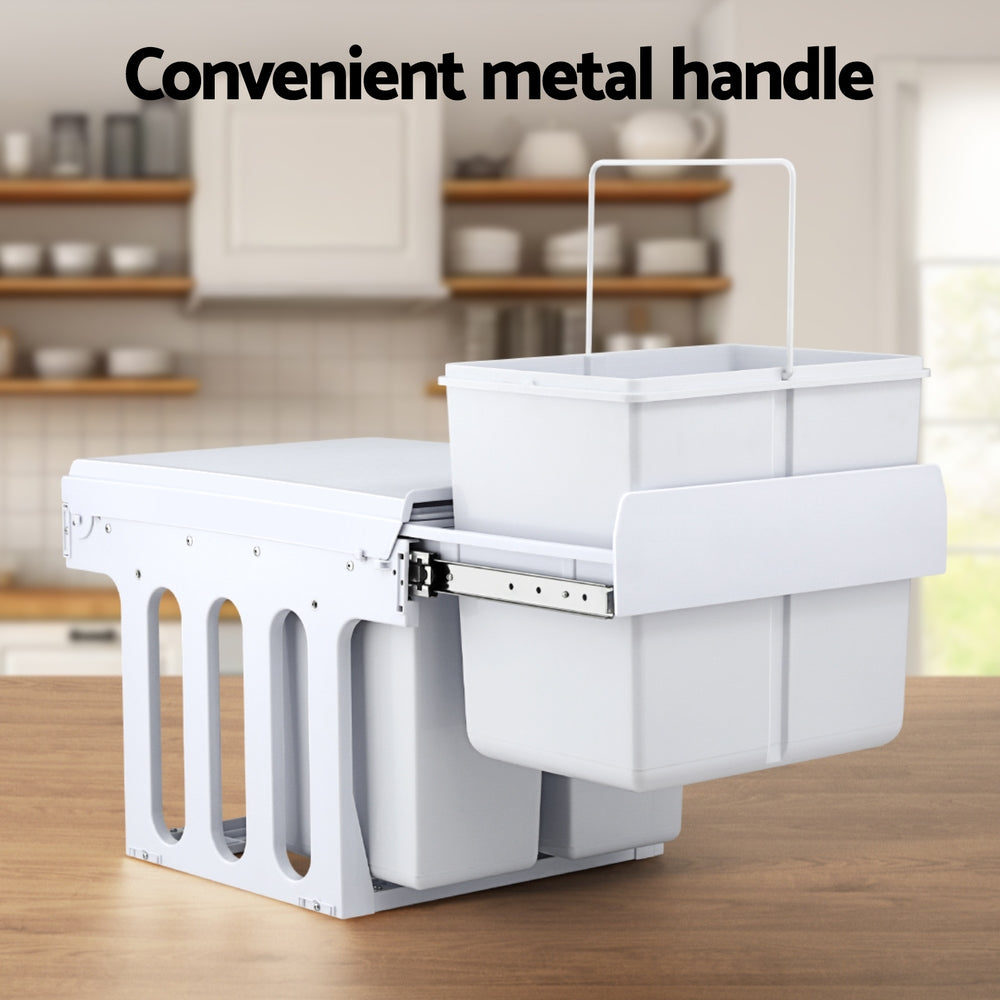 Pull Out Bins: Cefito Pull Out Bin Kitchen Triple Slide Garbage Rubbish Bins Basket White 31L