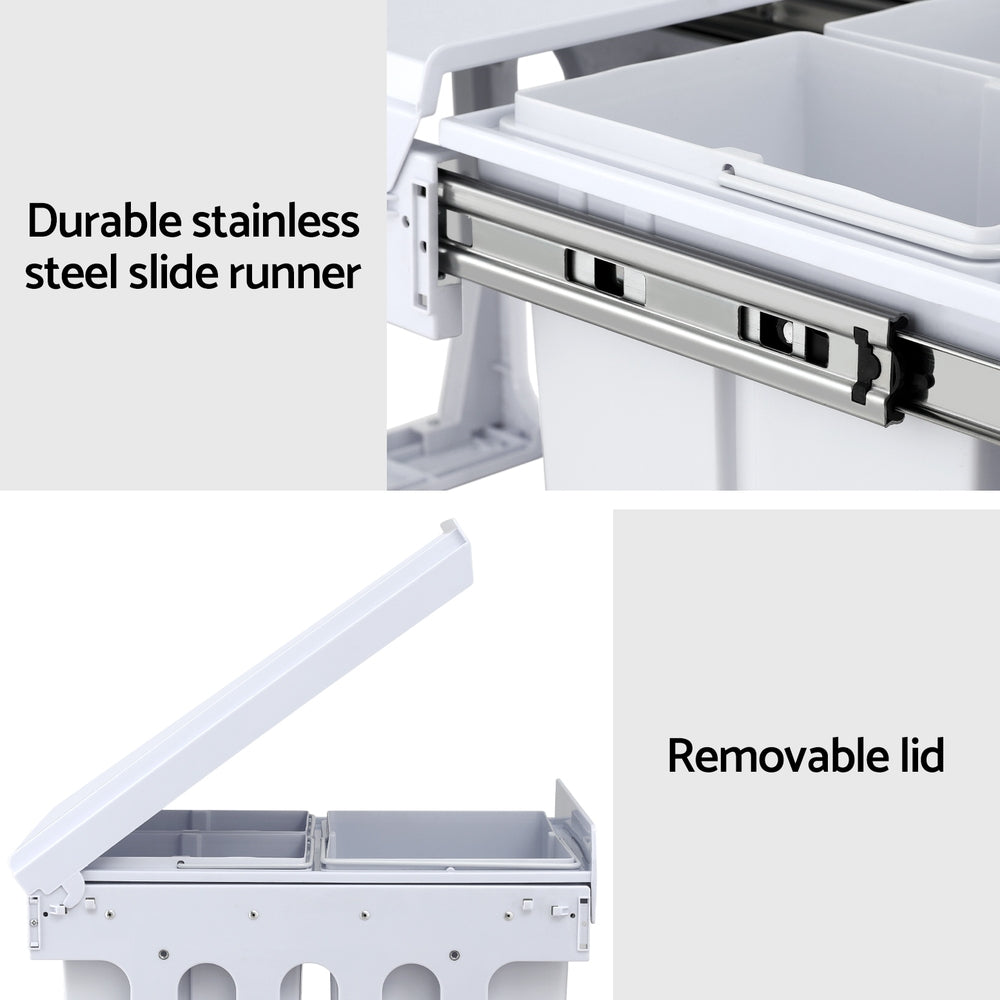 Pull Out Bins: Cefito Pull Out Bin Kitchen Triple Slide Garbage Rubbish Bins Basket White 31L