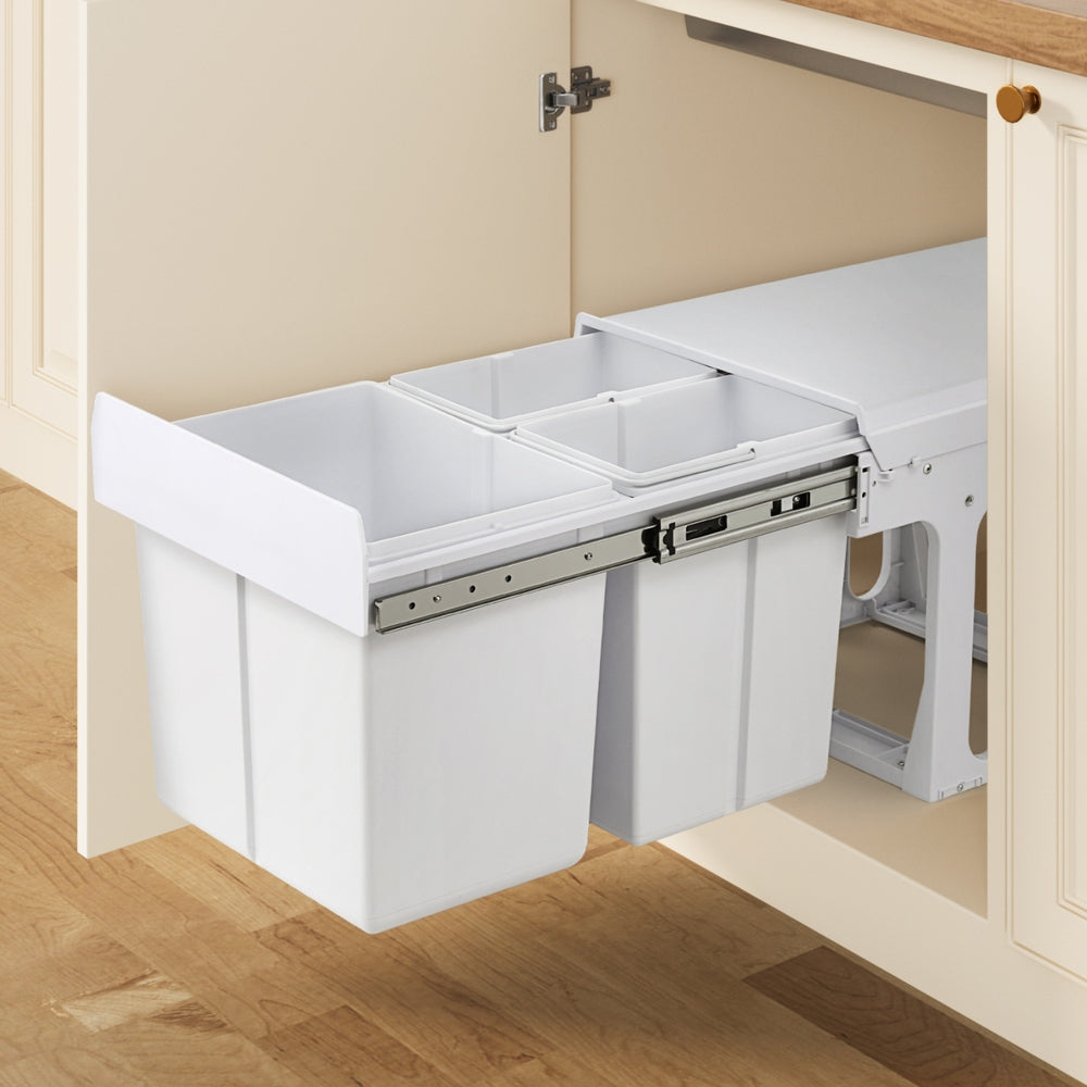 Pull Out Bins: Cefito Pull Out Bin Kitchen Triple Slide Garbage Rubbish Bins Basket White 31L