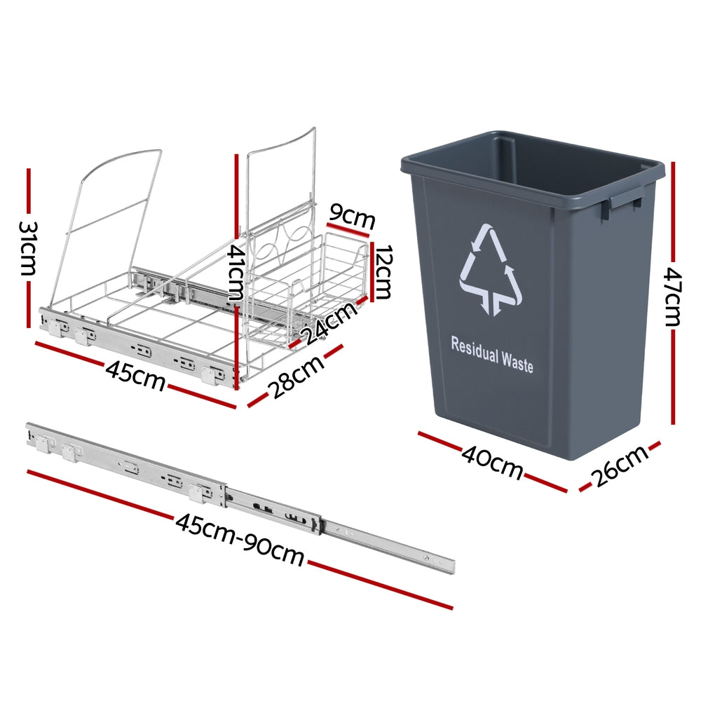Pull Out Bins: Cefito Pull Out Bin Kitchen Cabinet Slide Garbage Rubbish Bins Basket 40L Grey