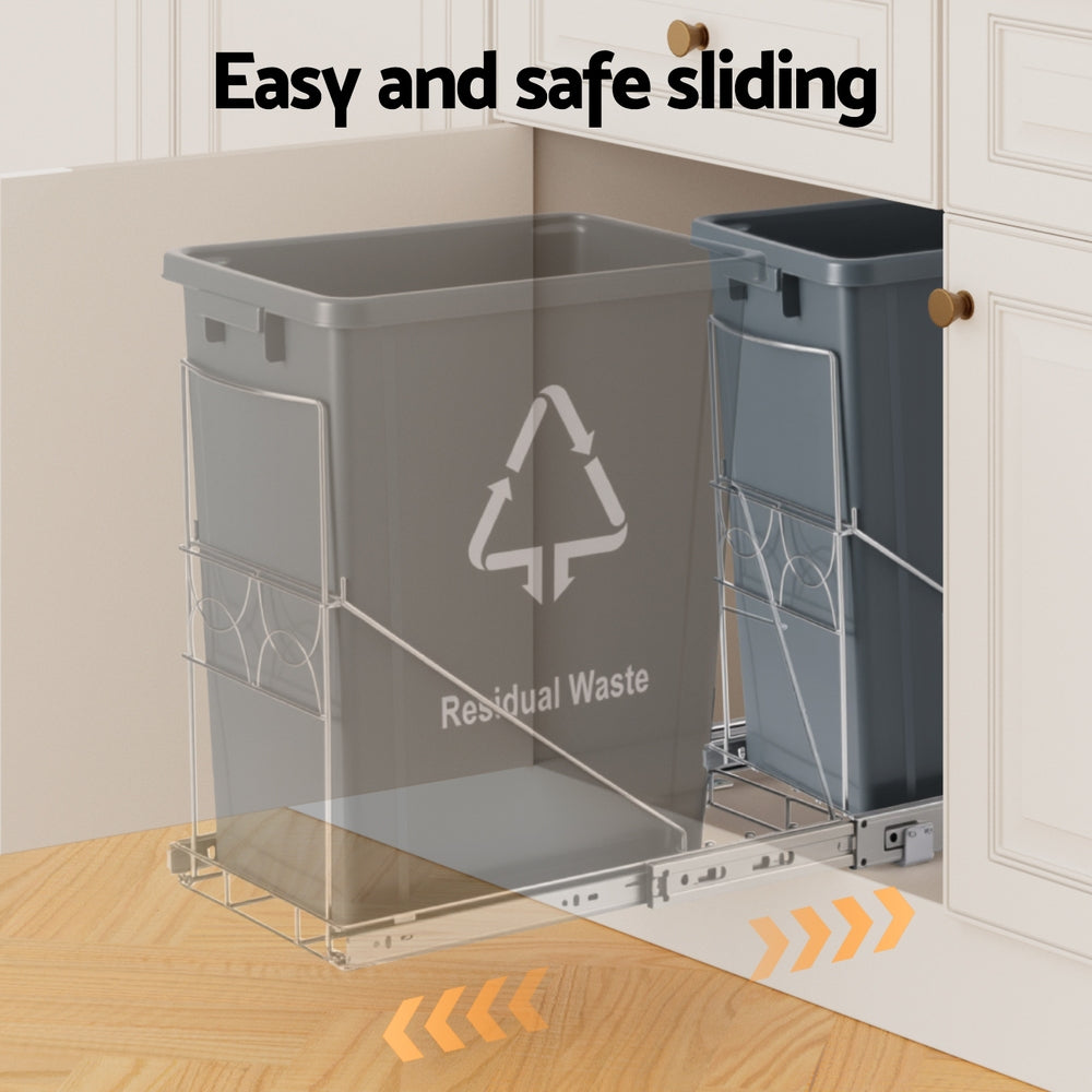Pull Out Bins: Cefito Pull Out Bin Kitchen Cabinet Slide Garbage Rubbish Bins Basket 40L Grey