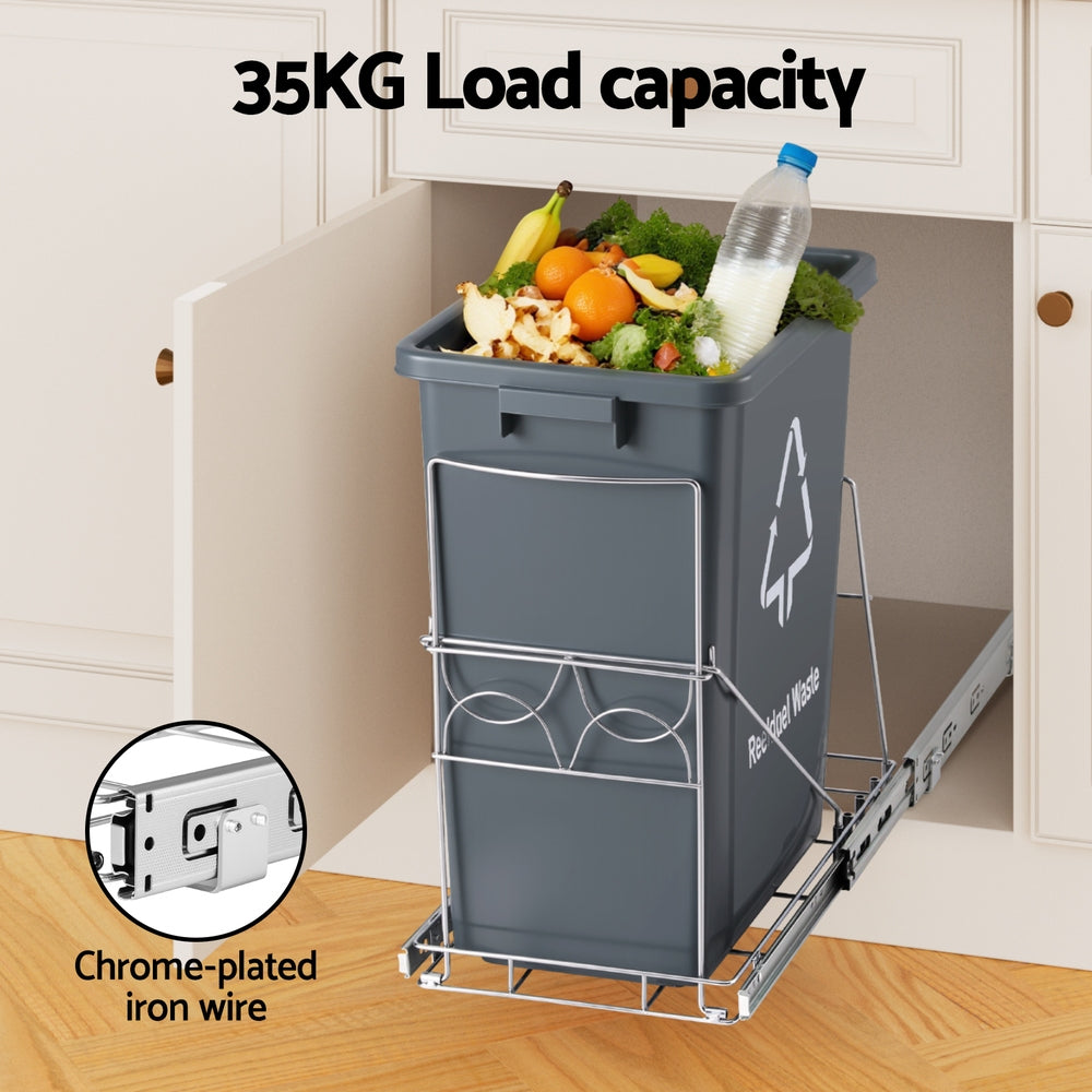 Pull Out Bins: Cefito Pull Out Bin Kitchen Cabinet Slide Garbage Rubbish Bins Basket 40L Grey