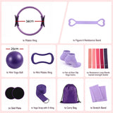 Everfit Pilates Ring Set for Women, 15pcs Home Workout Pilates Equipment with Ring, Ball, Yoga Socks, D-Ring etc. Pilates Starter Kit for Strength, Toning and Flexibility Purple