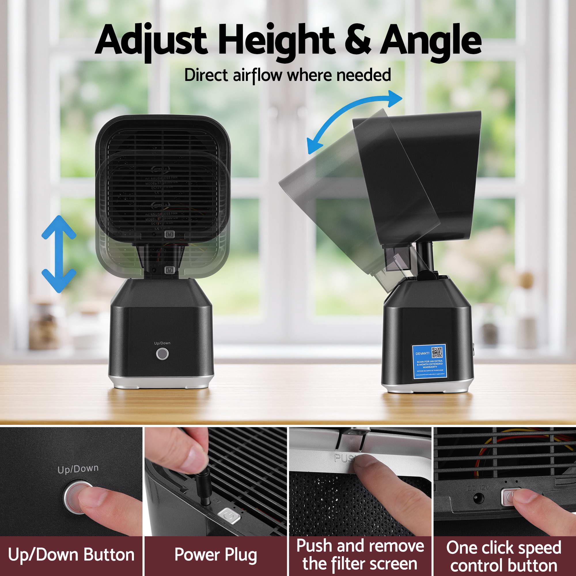 Devanti Portable Range Hood Desktop Exhaust Fan Adjustable Dual Filters Black
