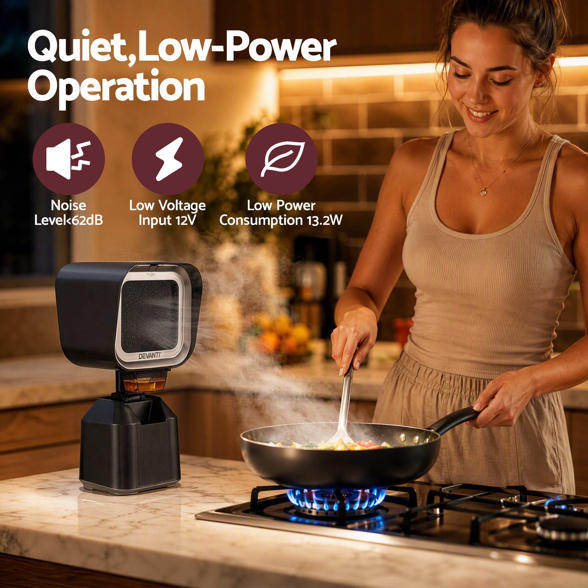 Devanti Portable Range Hood Desktop Exhaust Fan Adjustable Dual Filters Black