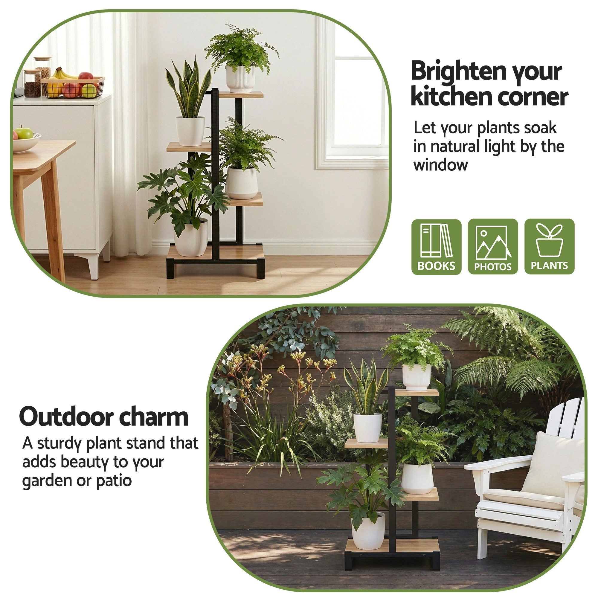 Pots, Planters & Accessories: Artiss 4 Tiers Plant Stand Metal Flower Pots Shelf Indoor Outdoor Garden Home