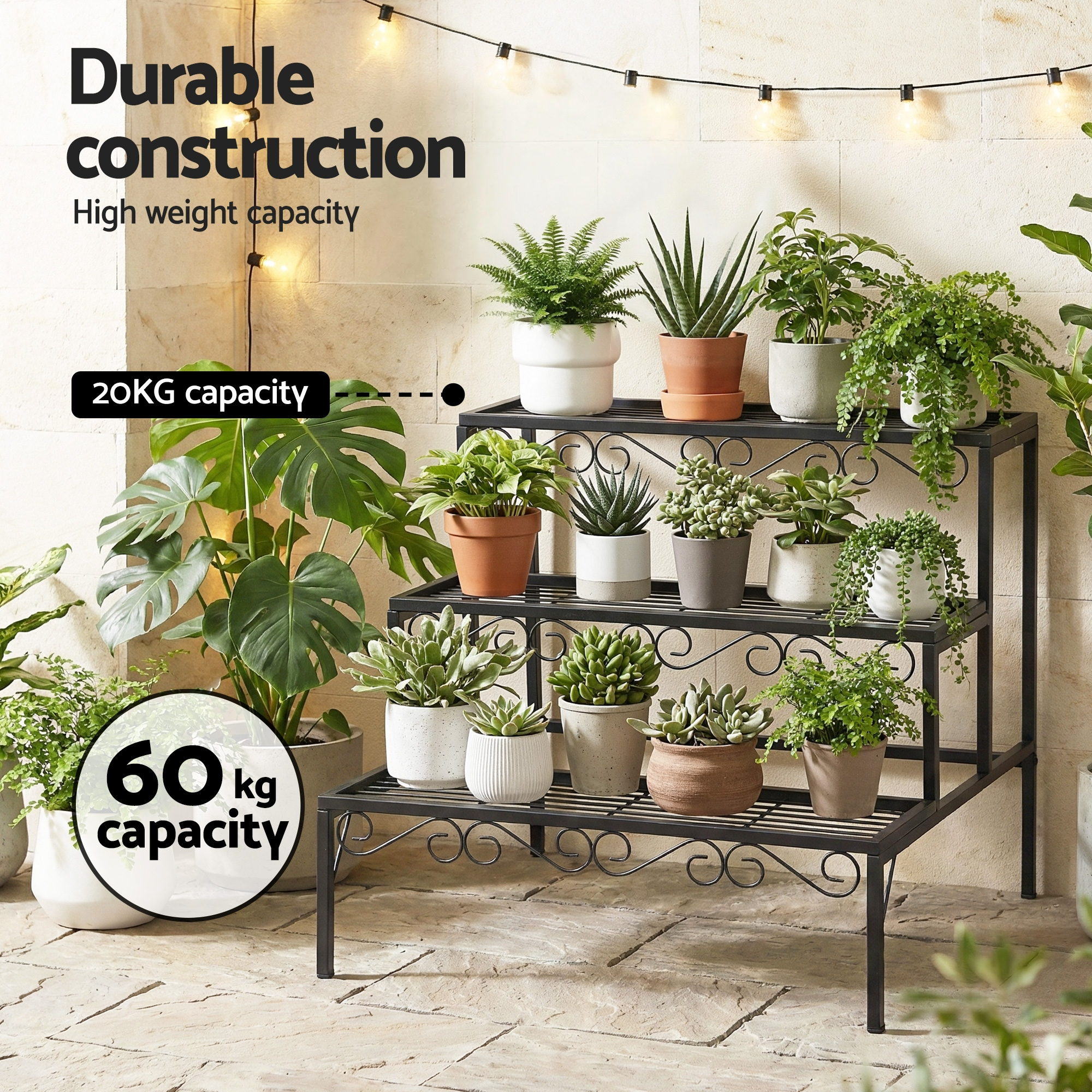 Pots, Planters & Accessories: Artiss Plant Stand 3 Tier Metal Corner Plant Shelf Multiple Flower Holder Rack