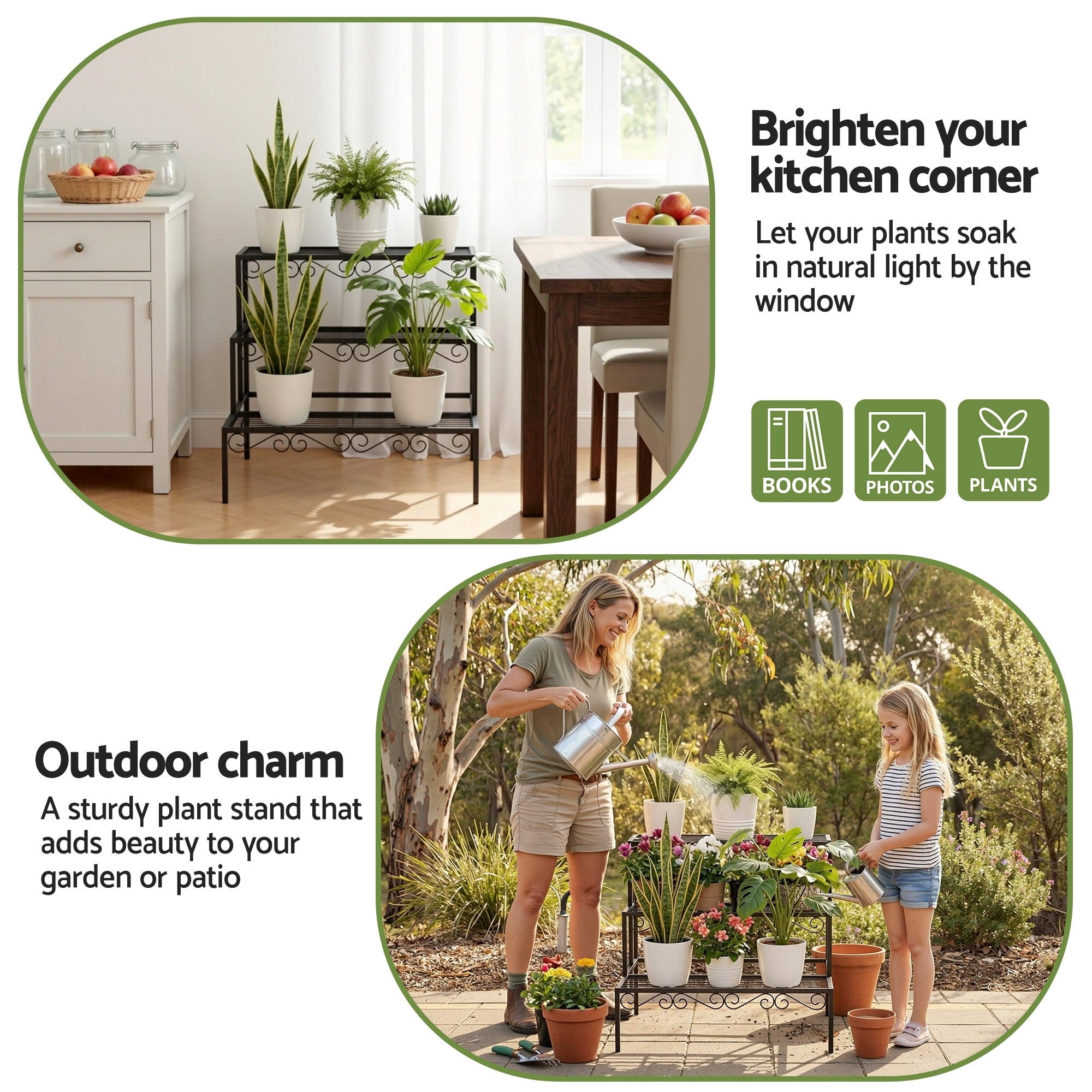 Pots, Planters & Accessories: Artiss Plant Stand 3 Tier Metal Corner Plant Shelf Multiple Flower Holder Rack