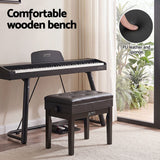 Alpha Adjustable Piano Bench Wooden Keyboard Seat Padded Music Chair Black