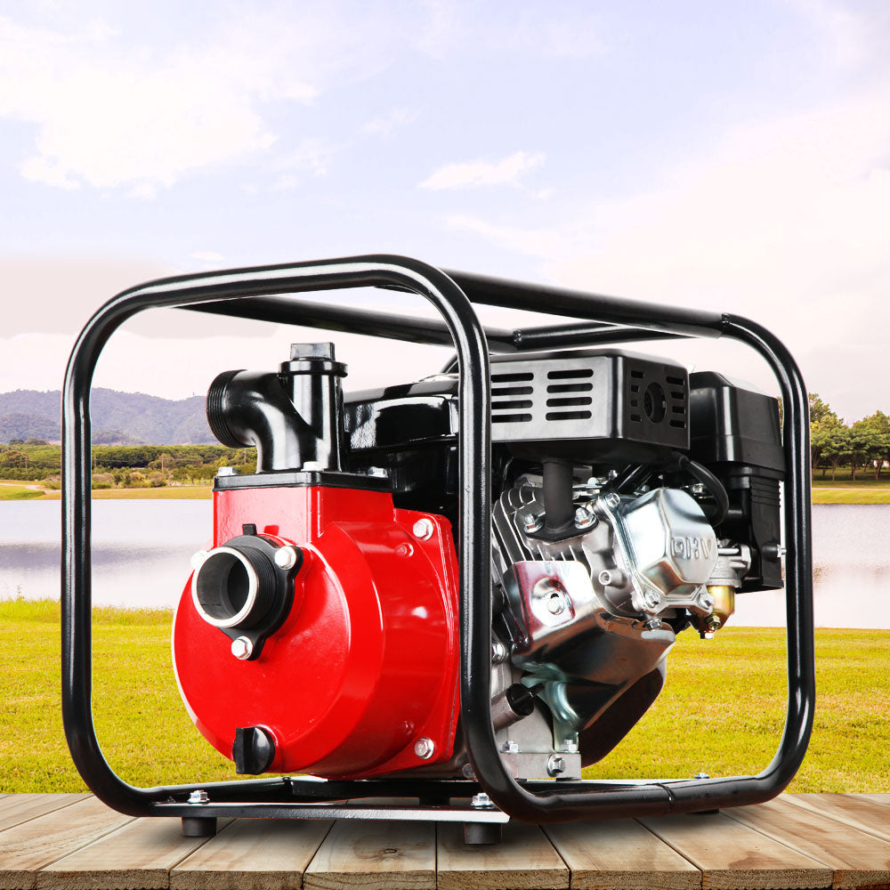 Irrigation Pumps: Giantz Petrol Water Pump 7HP Max, 2" High Flow 4-Stroke Engine Transfer Fire Fighting Pumps Rain Tank Oil Irrigation Garden Farm Pond Outdoor Irrigations, w Hose Fittings Inlet Filter Rubber Feet Red