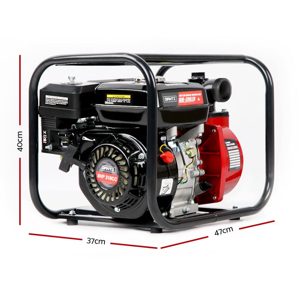 Irrigation Pumps: Giantz Petrol Water Pump 7HP Max, 2" High Flow 4-Stroke Engine Transfer Fire Fighting Pumps Rain Tank Oil Irrigation Garden Farm Pond Outdoor Irrigations, w Hose Fittings Inlet Filter Rubber Feet Red