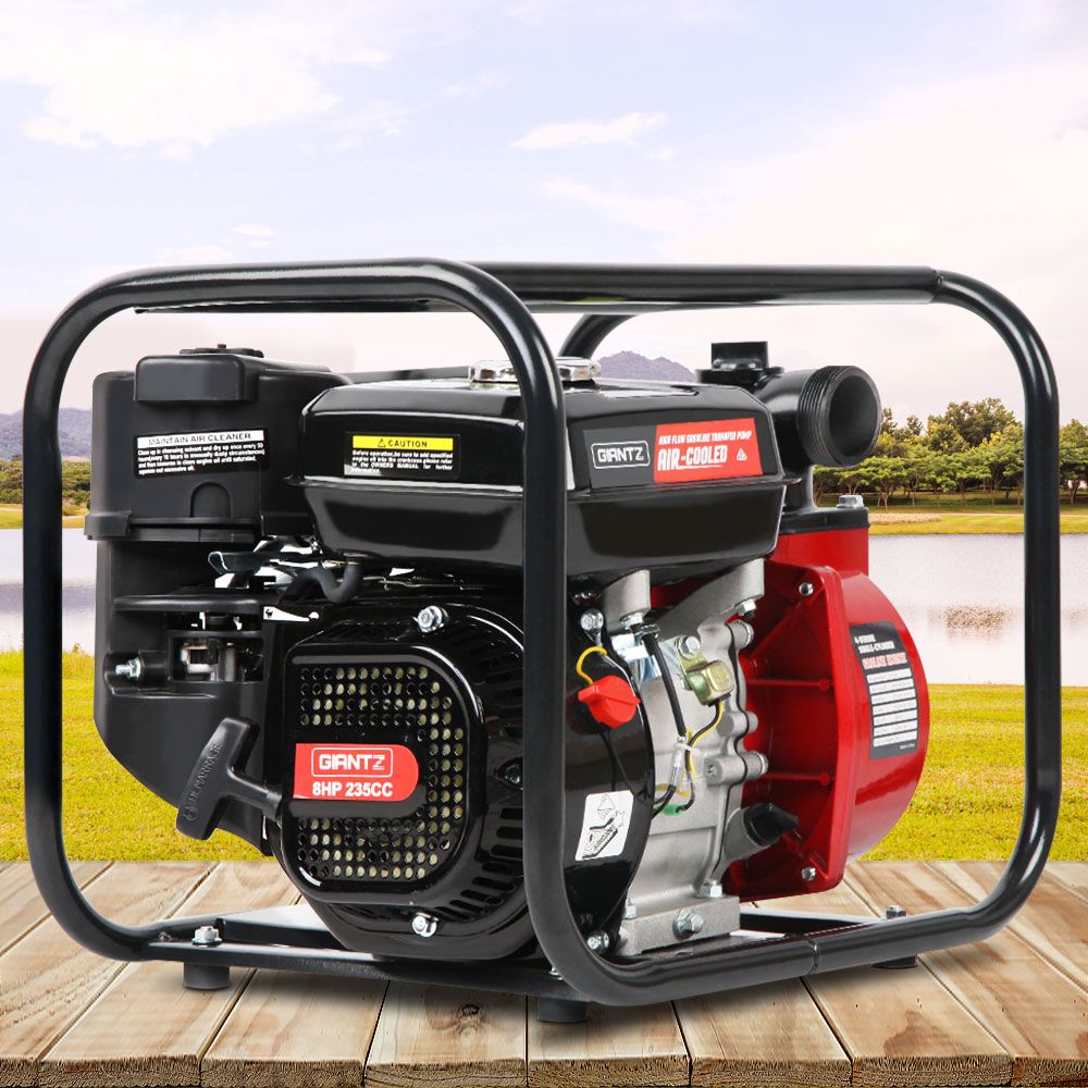 Irrigation Pumps: Giantz Petrol Water Pump, 2" 7HP Max High Flow Transfer Fire Fighting Pumps Rain Tank Oil Irrigation Garden Farm Pond Outdoor Irrigations, with Hose Fittings Inlet Filter Rubber Feet Black Red