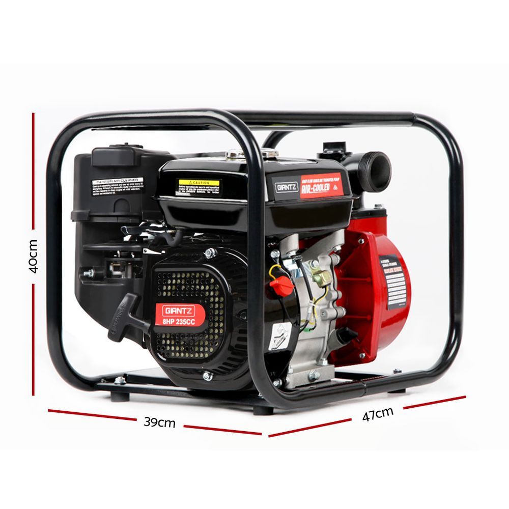 Irrigation Pumps: Giantz Petrol Water Pump, 2" 7HP Max High Flow Transfer Fire Fighting Pumps Rain Tank Oil Irrigation Garden Farm Pond Outdoor Irrigations, with Hose Fittings Inlet Filter Rubber Feet Black Red