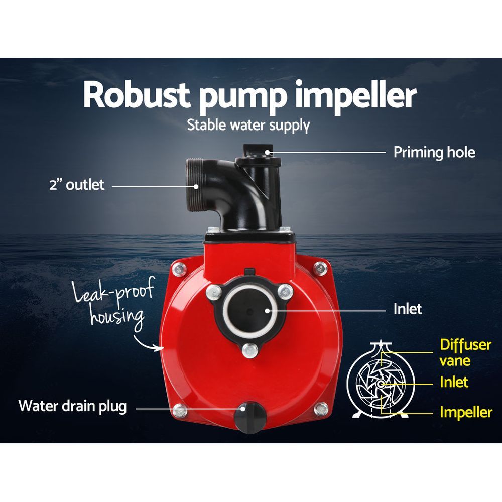 Irrigation Pumps: Giantz Petrol Water Pump, 2" 7HP Max High Flow Transfer Fire Fighting Pumps Rain Tank Oil Irrigation Garden Farm Pond Outdoor Irrigations, with Hose Fittings Inlet Filter Rubber Feet Black Red