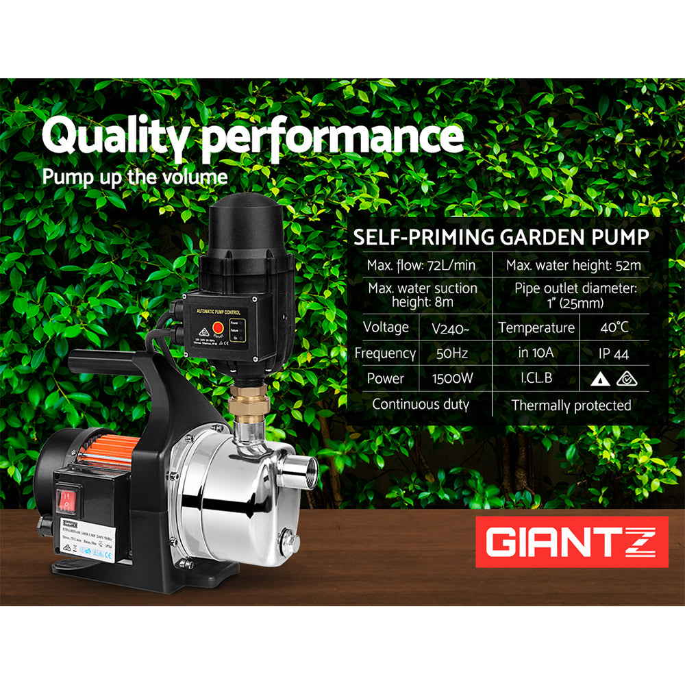 Irrigation Pumps: Giantz Garden Water Pump 1500W Max. High Pressure Tank Rain Farm Irrigation Black