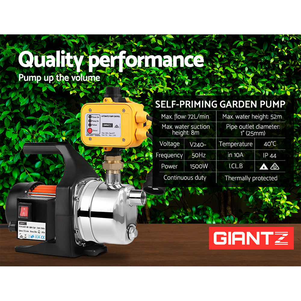 Irrigation Pumps: Giantz Garden Water Pump High Pressure 1500W Max. Tank Rain Farm Irrigation House Yellow