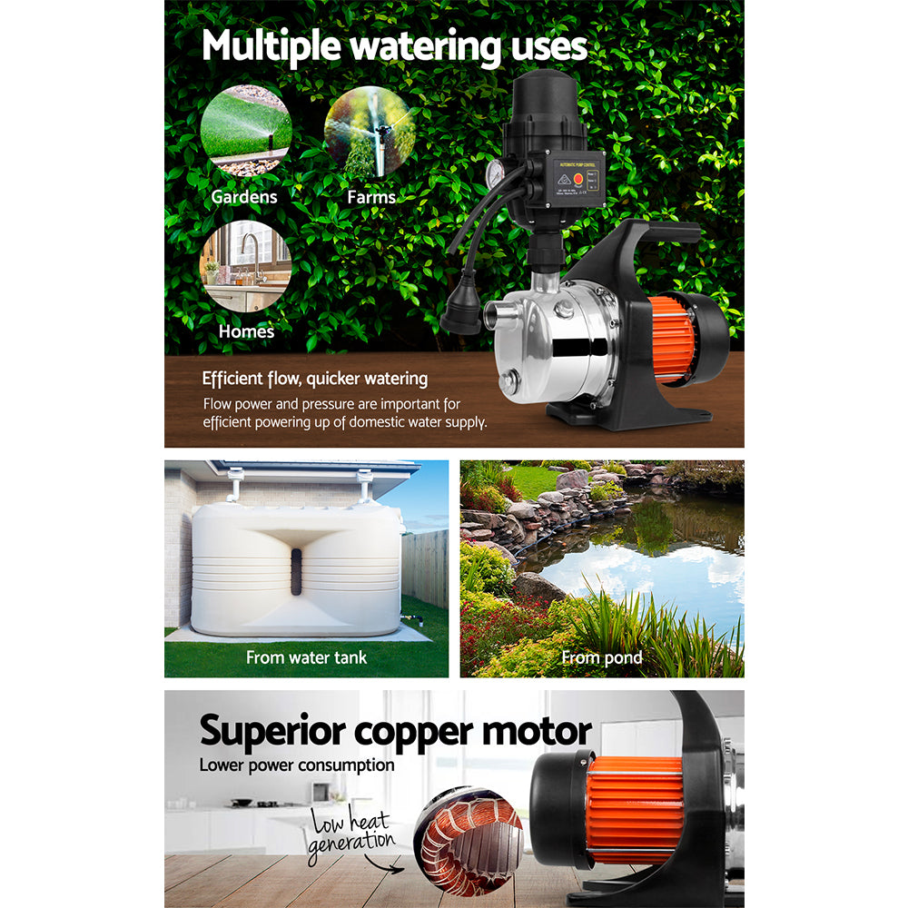 Irrigation Pumps: Giantz Garden Water Pump High Pressure 800W Max. Tank Rain Farm Irrigation House Black
