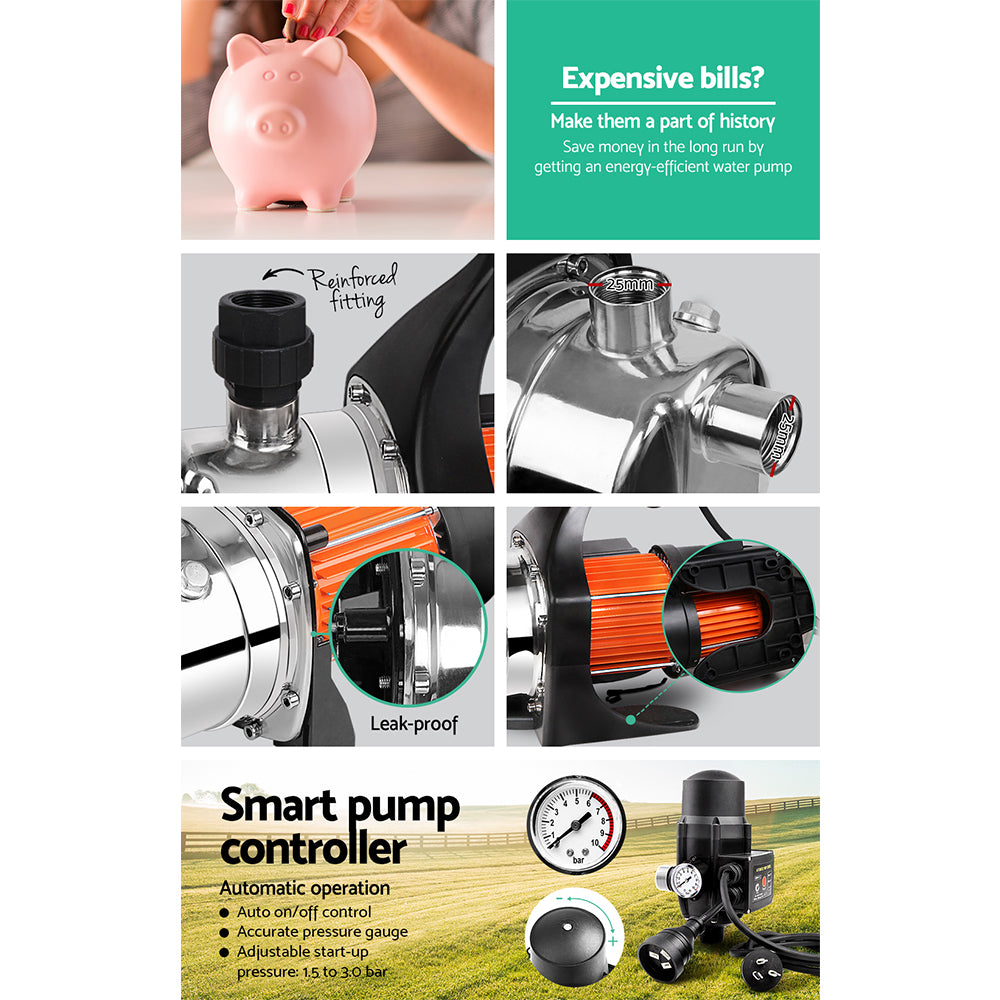 Irrigation Pumps: Giantz Garden Water Pump High Pressure 800W Max. Tank Rain Farm Irrigation House Black