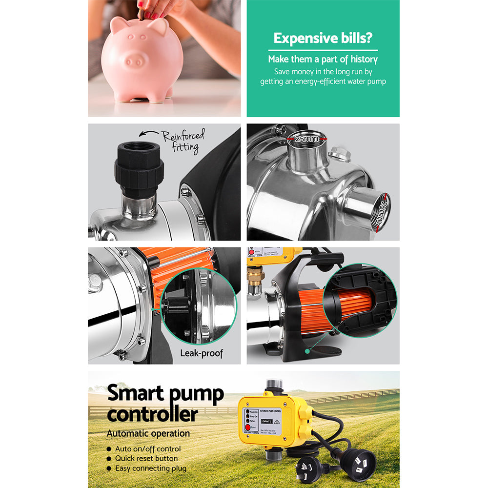 Irrigation Pumps: Giantz Garden Water Jet Pump High Pressure 800W Max. Tank Rain Farm Irrigation Yellow