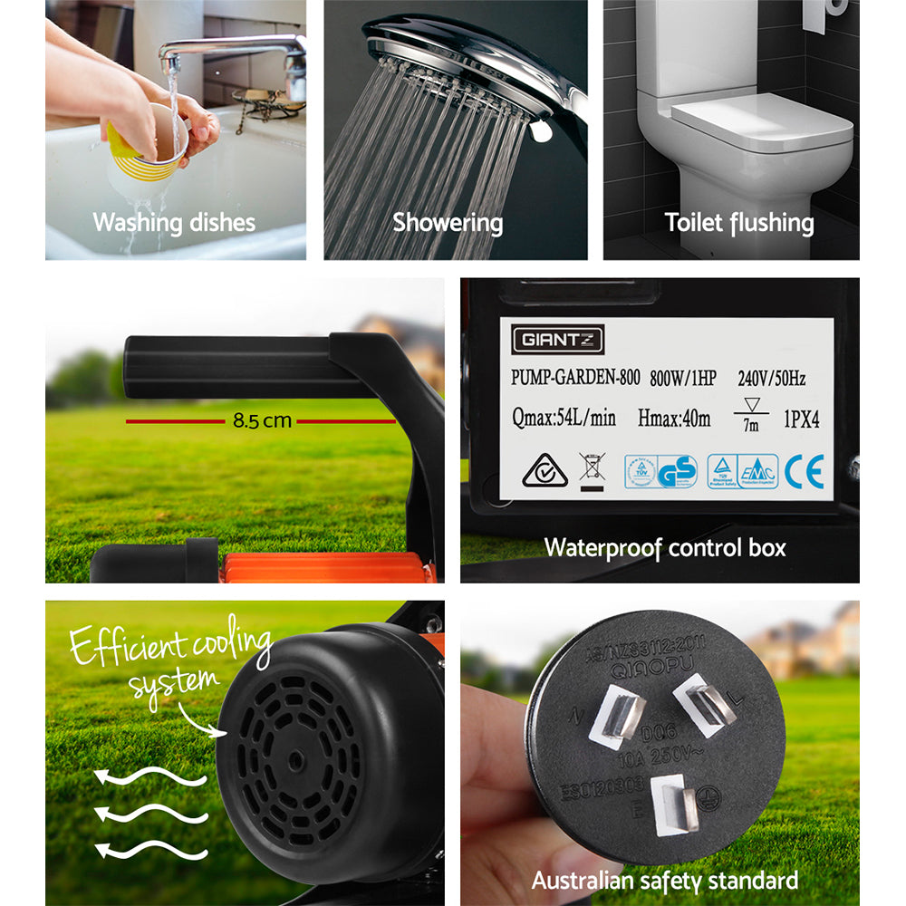 Irrigation Pumps: Giantz Garden Water Jet Pump High Pressure 800W Max. Tank Rain Farm Irrigation Yellow