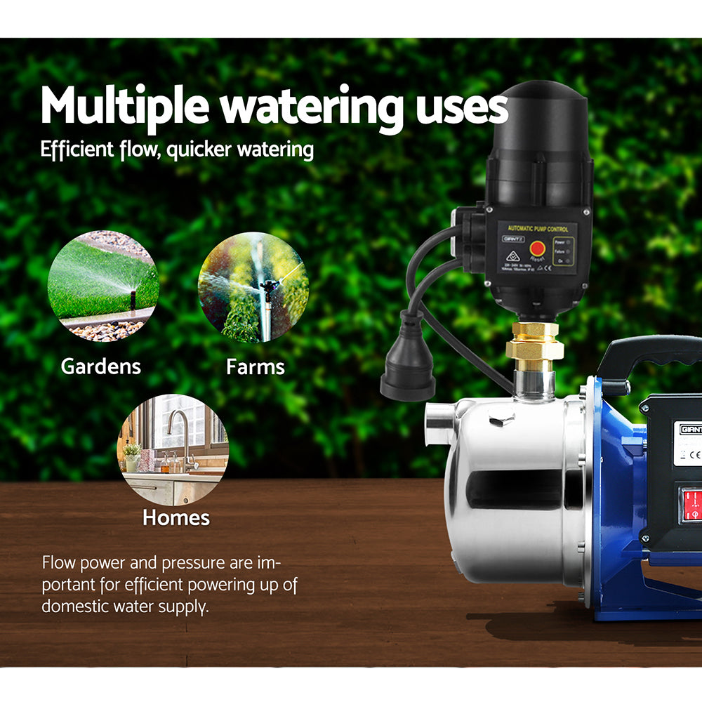 Irrigation Pumps: Giantz Garden Water Jet Pump High Pressure 1100W Tank Rain Farm Irrigation Black