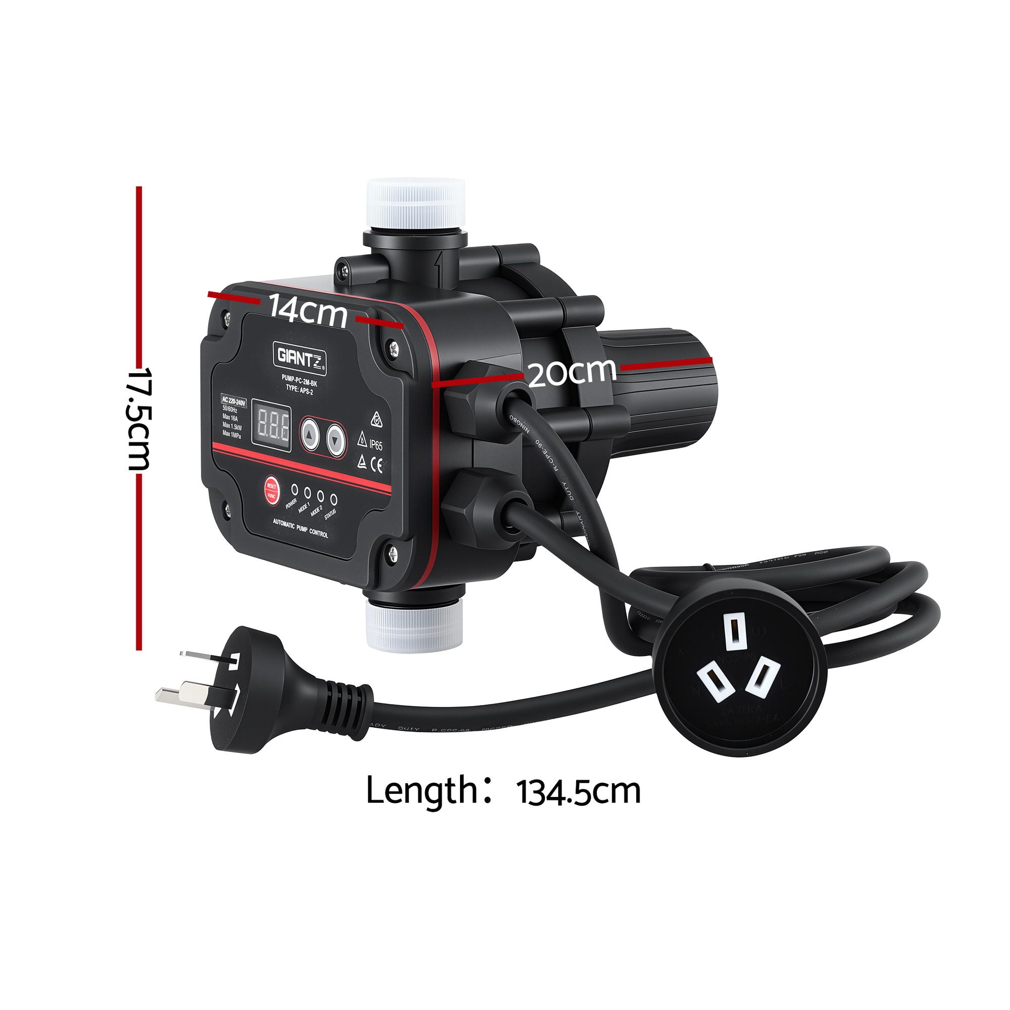 Irrigation Pumps: GIANTZ Digital Water Pump Controller 16A 1.5kW Max High Power Pressure Switch Adjustable 10Bar IP65