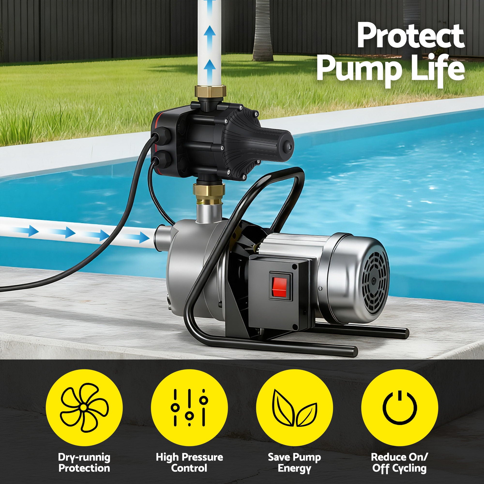 Irrigation Pumps: GIANTZ Digital Water Pump Controller 16A 1.5kW Max High Power Pressure Switch Adjustable 10Bar IP65
