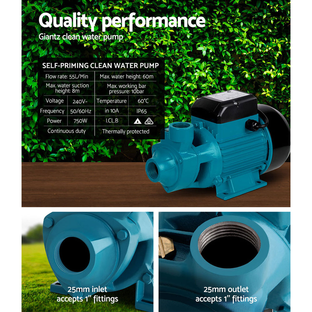Irrigation Pumps: Giantz Peripheral Water Pump Garden Boiler Car Wash Auto Irrigation House QB80