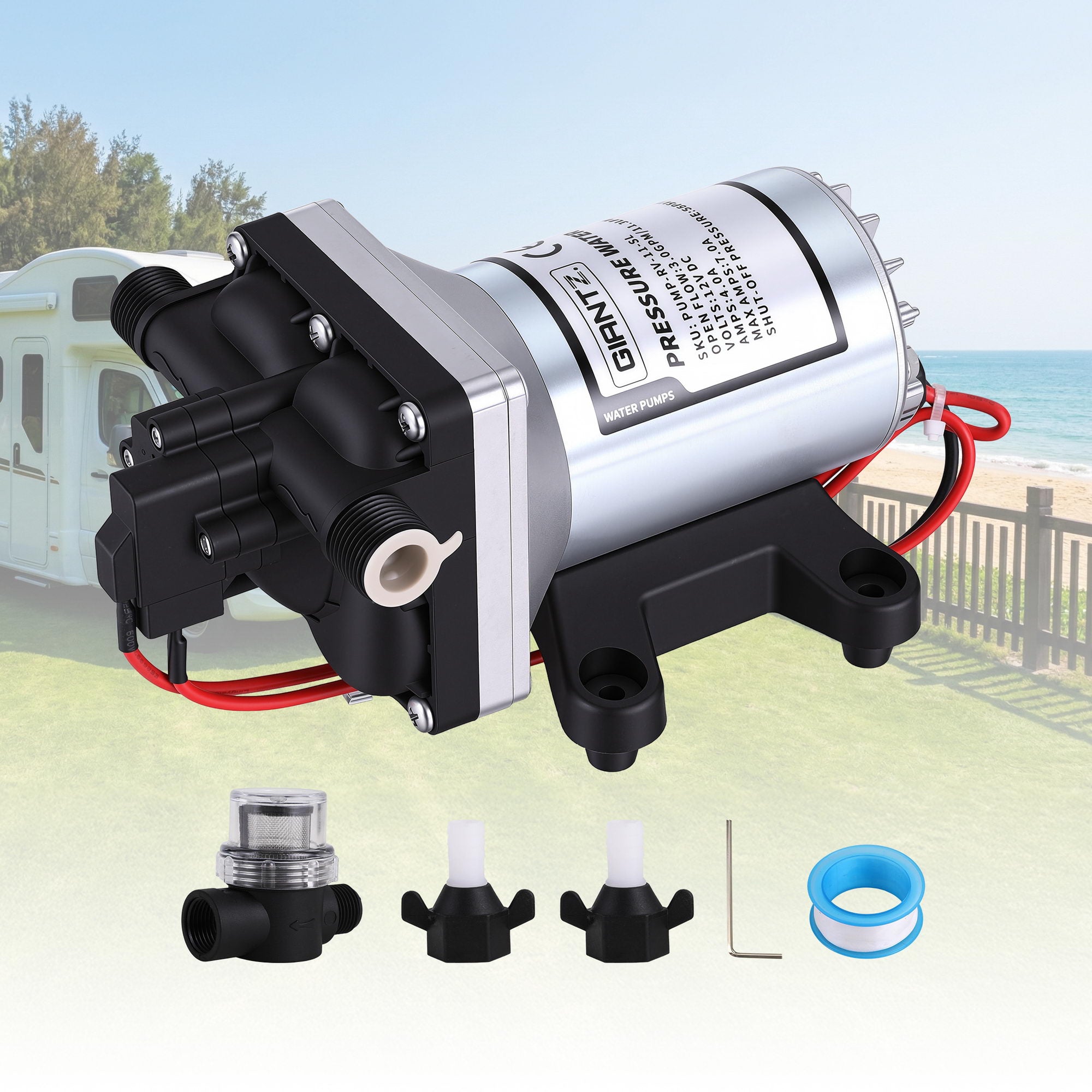 Pool Pumps: Giantz 12V DC Water Pump, 11.3LPM 55PSI 3 GPM Self-Priming RV Water Pressure Pump with Automatic Pressure Switch, for RV Marine Camping Yacht Garden Fresh Water Diaphragm, 2088-554-144 Replacement