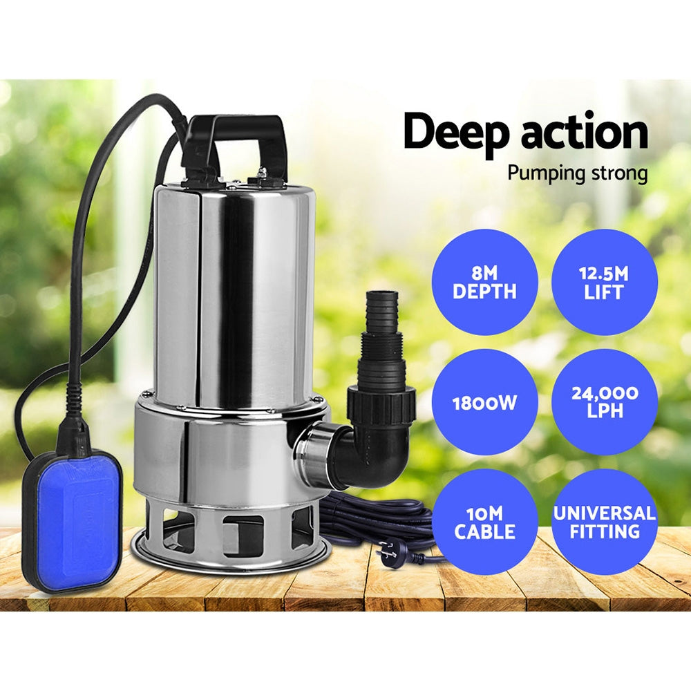 Sewage Pumps: Giantz 1800W Max. Submersible Dirty Water Pump Bore Tank Well Steel Automatic Clean