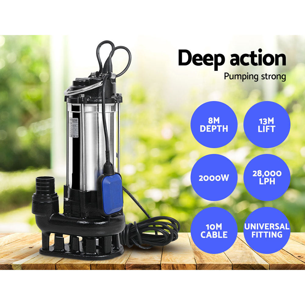 Sewage Pumps: Giantz 2000W Max. Submersible Dirty Water Pump Bore Tank Well Steel Automatic